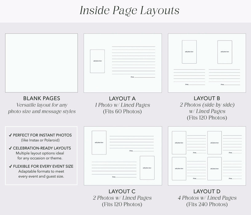 Wooden Luxe Photo Guest Book (D4) - 11.5 x 8.5 Diy Custom Wedding Instax Polaroid Instant Pictures Signing Book Reception Party Scrapbook