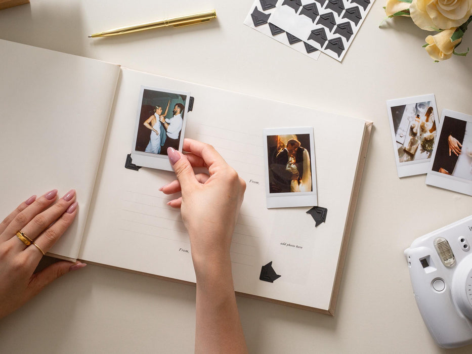 Wooden Luxe Photo Guest Book (D4) - 11.5 x 8.5 Diy Custom Wedding Instax Polaroid Instant Pictures Signing Book Reception Party Scrapbook