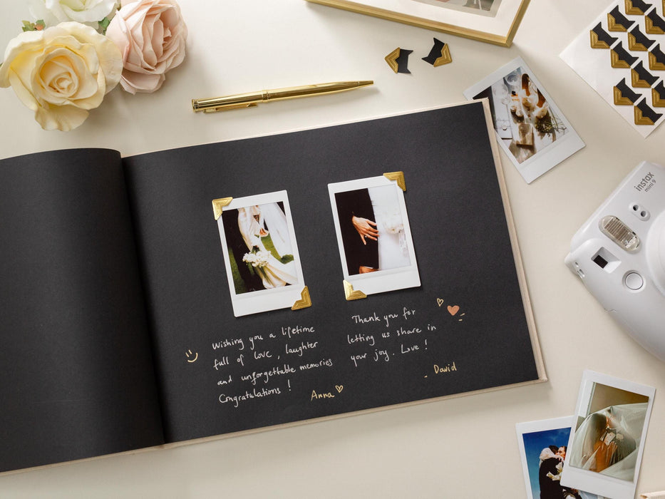 Wooden Luxe Photo Guest Book (D4) - 11.5 x 8.5 Diy Custom Wedding Instax Polaroid Instant Pictures Signing Book Reception Party Scrapbook