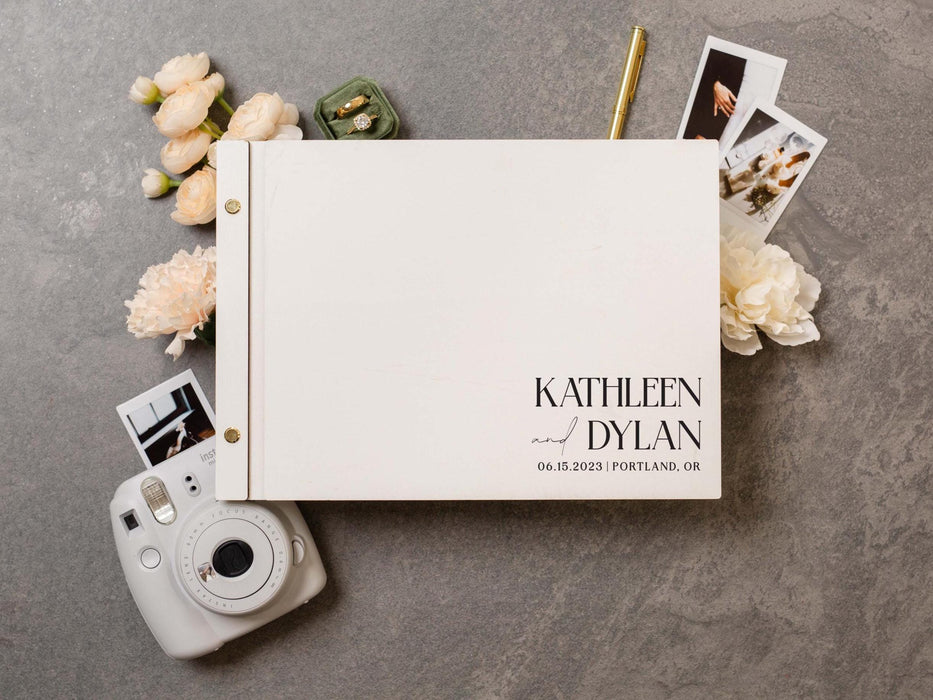 Wooden Luxe Photo Guest Book (D4) - 11.5 x 8.5 Diy Custom Wedding Instax Polaroid Instant Pictures Signing Book Reception Party Scrapbook