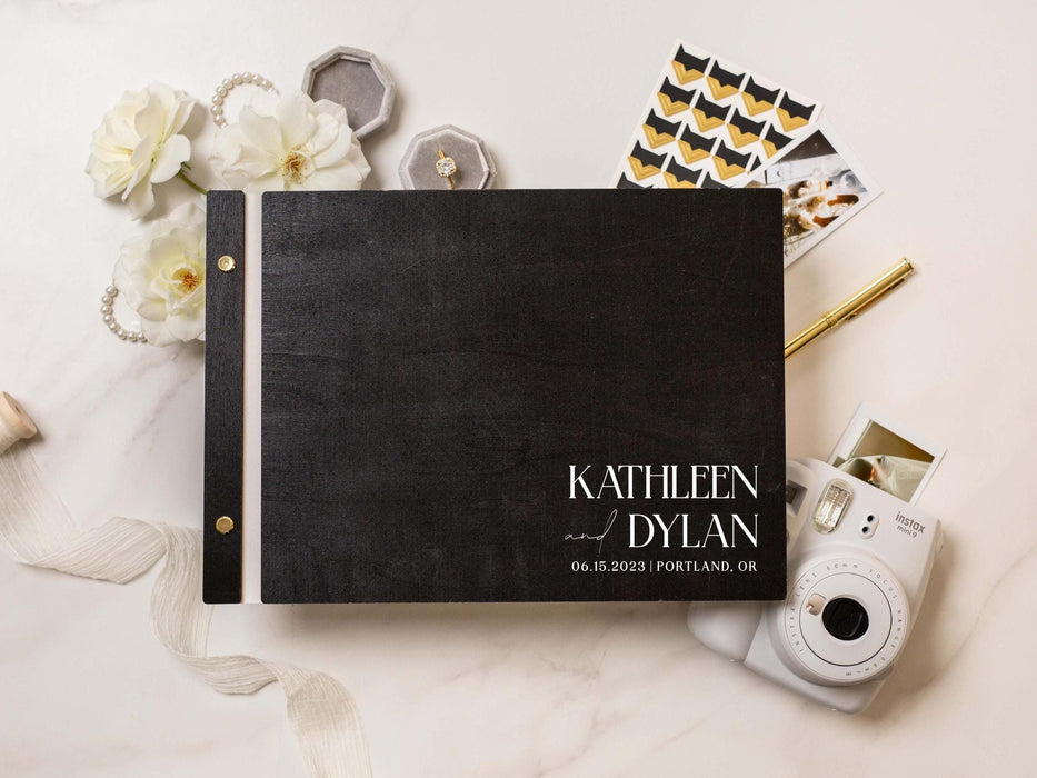 Wooden Luxe Photo Guest Book (D4) - 11.5 x 8.5 Diy Custom Wedding Instax Polaroid Instant Pictures Signing Book Reception Party Scrapbook