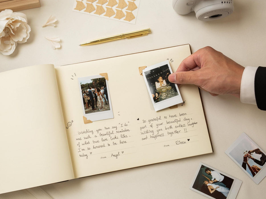 Engraved Premium Photo Guest Book (Design 1) - Wooden Minimal Wedding Guest Book for Photos of Guests, Personalized Keepsake Photo Album
