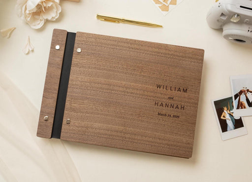 Engraved Premium Photo Guest Book (Design 1) - Wooden Minimal Wedding Guest Book for Photos of Guests, Personalized Keepsake Photo Album