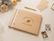 Engraved Premium Photo Guest Book (Design 2) - Wooden Floral Wedding Guest Album, Bridal Shower Photo Memory Book for Instax Mini Photos