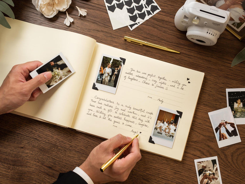Engraved Premium Photo Guest Book (Design 3) - Wooden Personalized Letters to the Bride Keepsake, Bridal Shower Bachelorette Instax Album