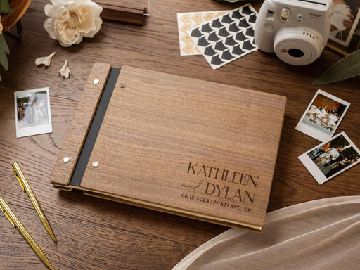 Engraved Premium Photo Guest Book (Design 4) - Wooden Personalized Wedding Album, Minimal Photo Guest Book for Mini Instant Film Photos