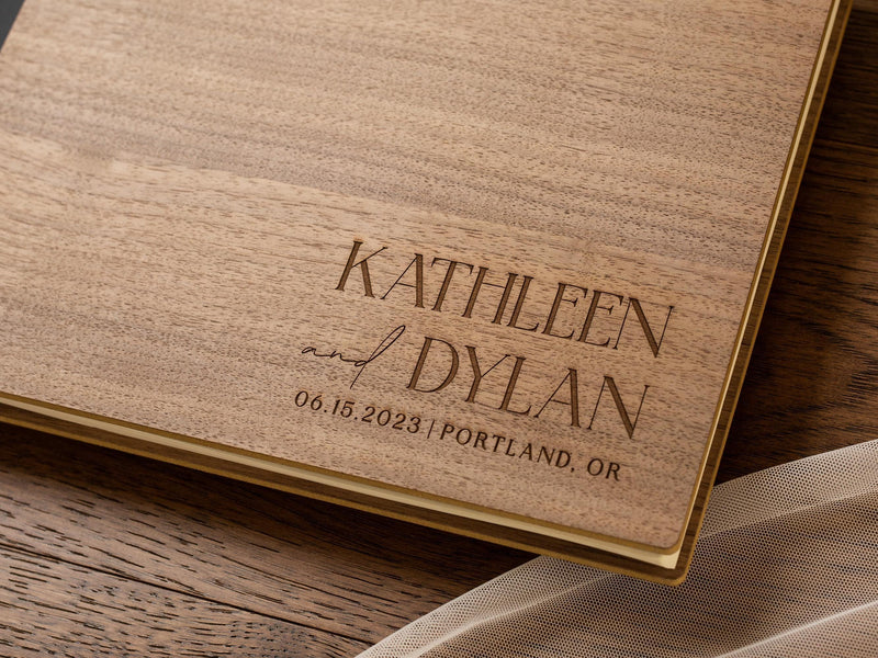 Engraved Premium Photo Guest Book (Design 4) - Wooden Personalized Wedding Album, Minimal Photo Guest Book for Mini Instant Film Photos