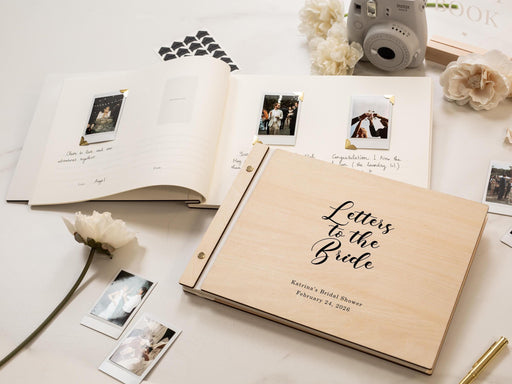 Wooden Luxe Photo Guest Book (D3) - Personalized Letters To The Bride Guestbook Memory Keepsake Album for Bride-to-be Gift Bridal Shower