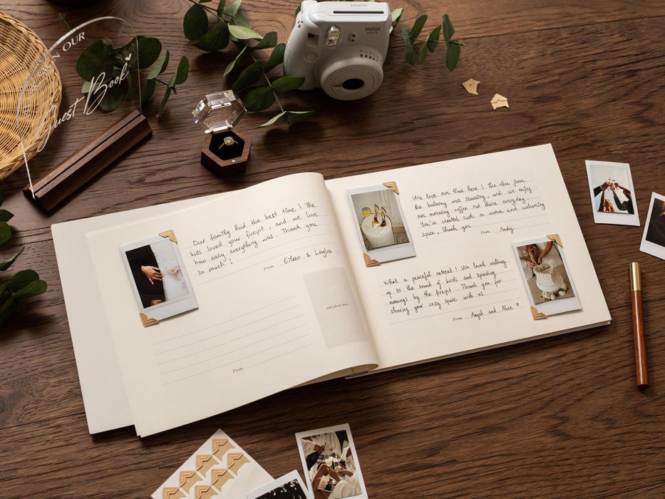 Wooden Luxe Photo Guest Book (D3) - Personalized Letters To The Bride Guestbook Memory Keepsake Album for Bride-to-be Gift Bridal Shower