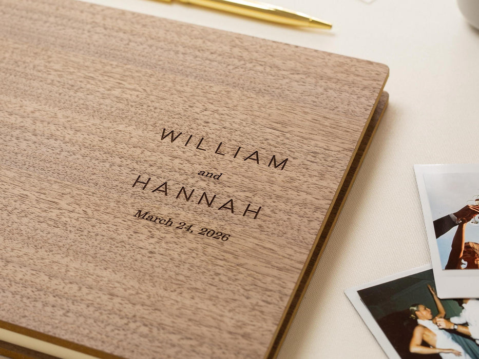 Engraved Premium Photo Guest Book (Design 1) - Wooden Minimal Wedding Guest Book for Photos of Guests, Personalized Keepsake Photo Album