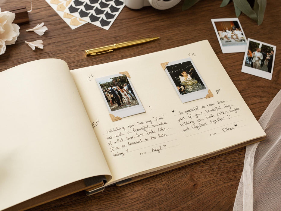 Engraved Premium Photo Guest Book (Design 3) - Wooden Personalized Letters to the Bride Keepsake, Bridal Shower Bachelorette Instax Album