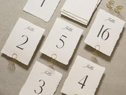 Set of 10 Deckle Edge Table Numbers - Ready to Ship with Optional Stands, Wedding Reception Event Signage, Minimalist Table Setting, 5x7
