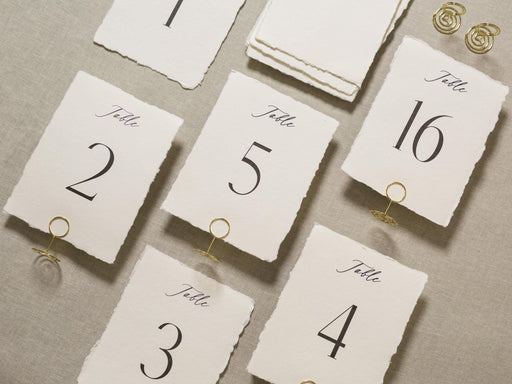 Set of 10 Deckle Edge Table Numbers - Ready to Ship with Optional Stands, Wedding Reception Event Signage, Minimalist Table Setting, 5x7