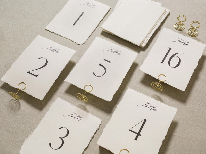 Set of 10 Deckle Edge Table Numbers - Ready to Ship with Optional Stands, Wedding Reception Event Signage, Minimalist Table Setting, 5x7