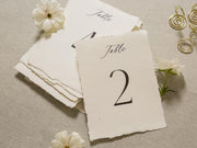 Set of 10 Deckle Edge Table Numbers - Ready to Ship with Optional Stands, Wedding Reception Event Signage, Minimalist Table Setting, 5x7