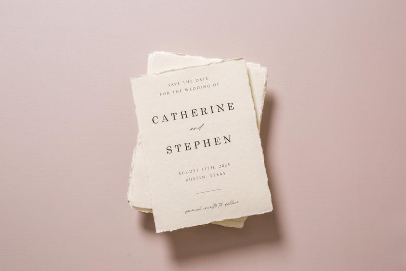 Printed Deckle Edge Save-the-Date Cards (D4) - 5x7 Custom Wedding Invitation Cards, Raw Edge Cotton Paper, w/ Optional Envelopes A7
