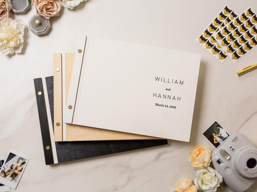 Wooden Luxe Photo Guest Book (D1) - Personalized Modern Minimal Wedding Keepsake Album, Instax Mini Instant Camera Film Guestbook Messages