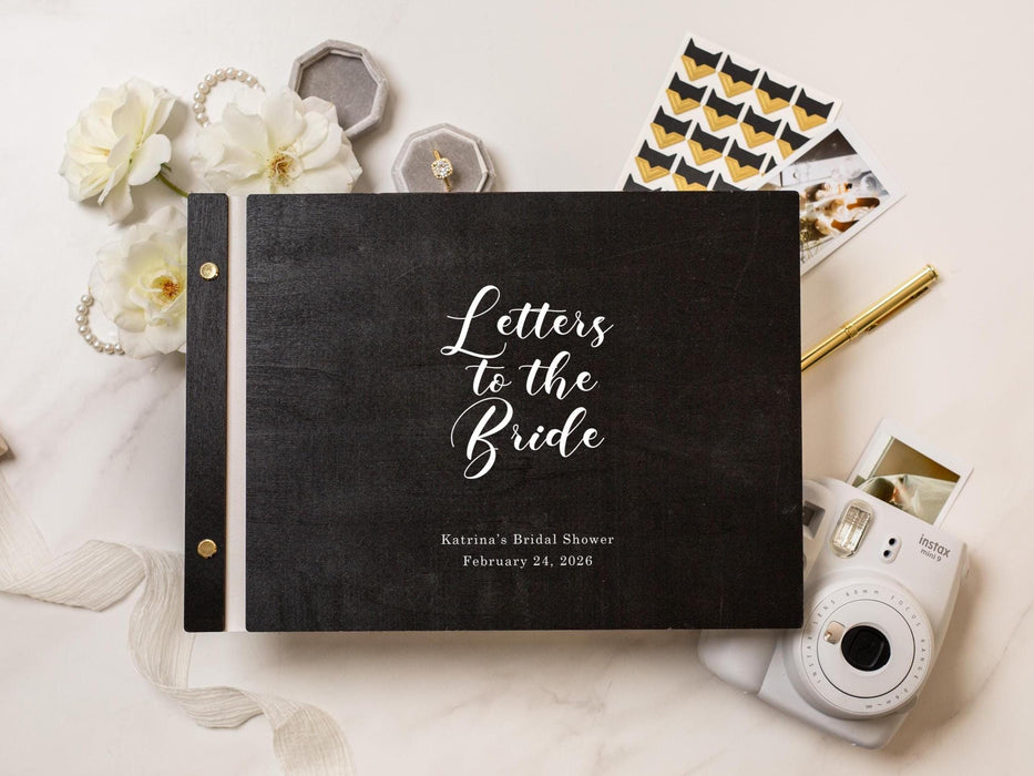 Wooden Luxe Photo Guest Book (D3) - Personalized Letters To The Bride Guestbook Memory Keepsake Album for Bride-to-be Gift Bridal Shower
