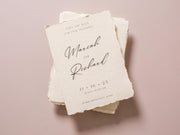 Printed Deckled Edge Save-the-Date Cards (D5) - 5x7 Custom Cards Stationary on Raw Edge Cotton Paper for Weddings, W/ Optional A7 Envelopes