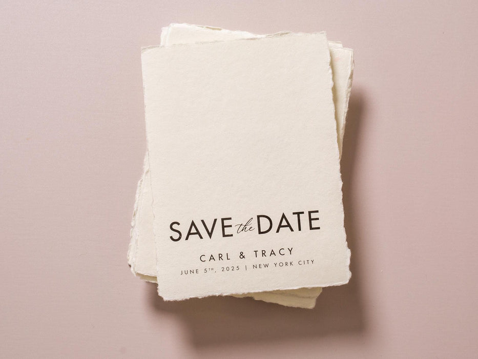 Printed Deckle Edge Save-the-Date Cards (D6) - 5x7 Custom wedding save the date stationary raw edge on thick cotton paper optional envelopes