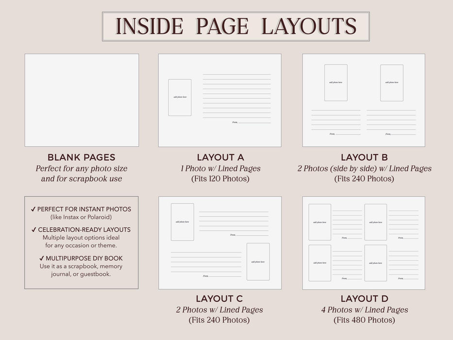 Wooden Luxe Photo Guest Book (D3) - Personalized Letters To The Bride Guestbook Memory Keepsake Album for Bride-to-be Gift Bridal Shower