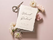 Printed Deckled Edge Save-the-Date Cards (D5) - 5x7 Custom Cards Stationary on Raw Edge Cotton Paper for Weddings, W/ Optional A7 Envelopes