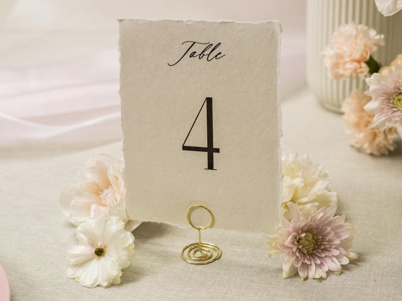 Set of 10 Deckle Edge Table Numbers - Ready to Ship with Optional Stands, Wedding Reception Event Signage, Minimalist Table Setting, 5x7