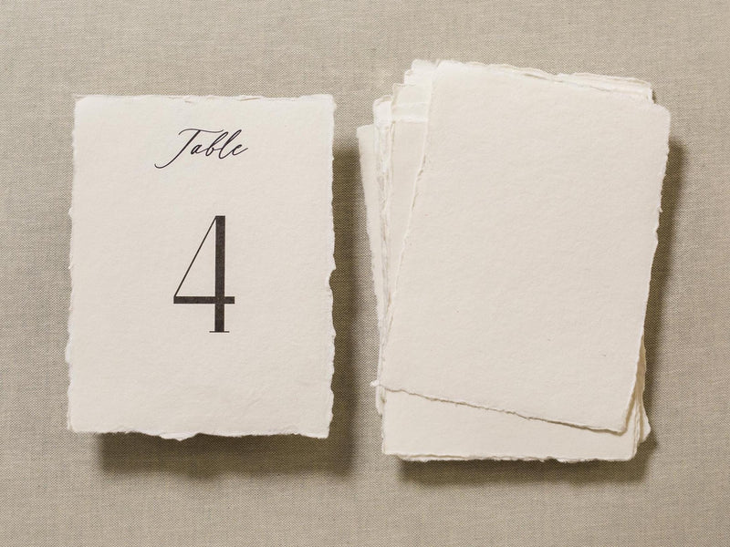 Set of 10 Deckle Edge Table Numbers - Ready to Ship with Optional Stands, Wedding Reception Event Signage, Minimalist Table Setting, 5x7