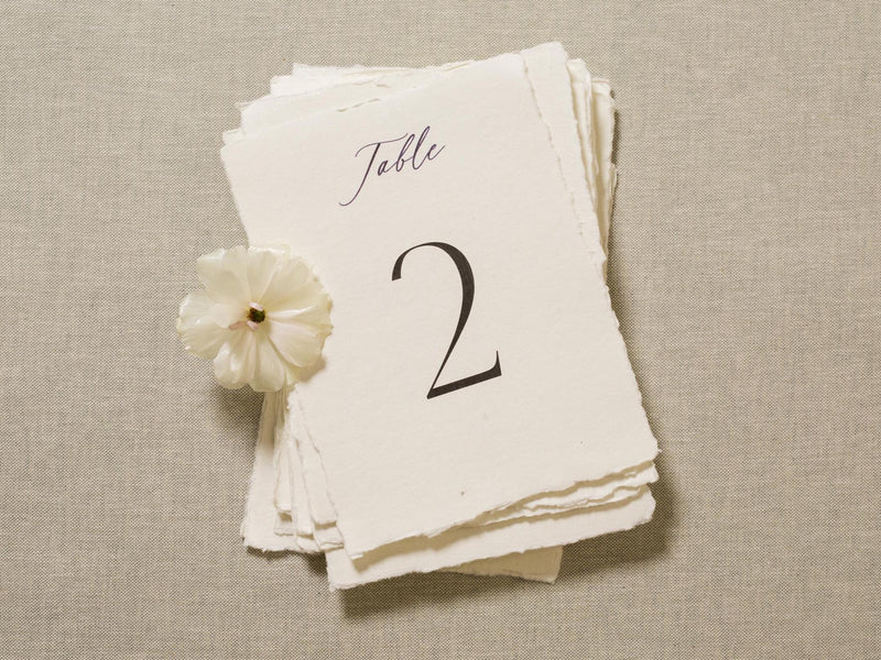 Set of 10 Deckle Edge Table Numbers - Ready to Ship with Optional Stands, Wedding Reception Event Signage, Minimalist Table Setting, 5x7