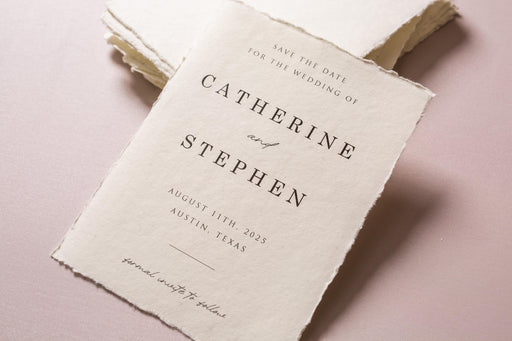 Printed Deckle Edge Save-the-Date Cards (D4) - 5x7 Custom Wedding Invitation Cards, Raw Edge Cotton Paper, w/ Optional Envelopes A7