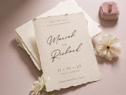 Printed Deckled Edge Save-the-Date Cards (D5) - 5x7 Custom Cards Stationary on Raw Edge Cotton Paper for Weddings, W/ Optional A7 Envelopes