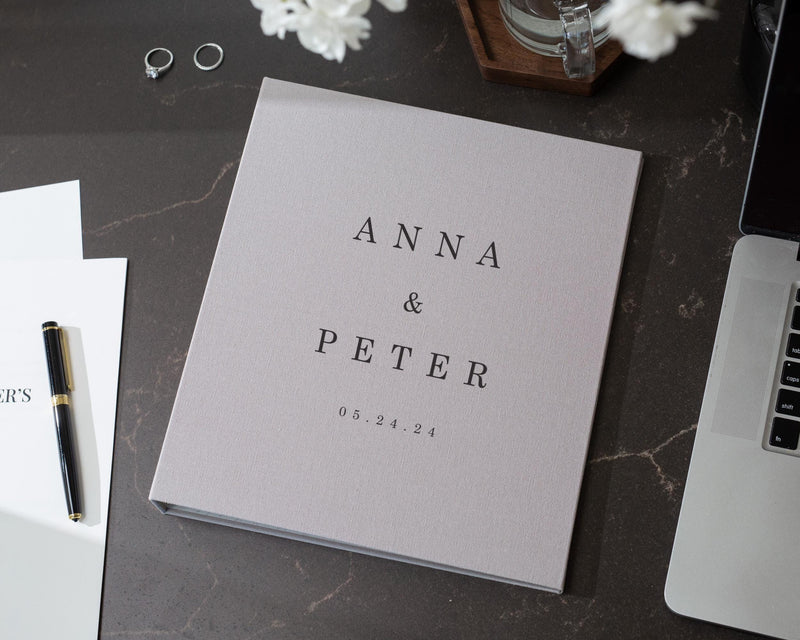 Wedding 3 Ring Linen Binder (D4) - Personalized Wedding Guest Book Alternative Refillable Bridal Planner Memento Optional 4x6 Envelope (20x)