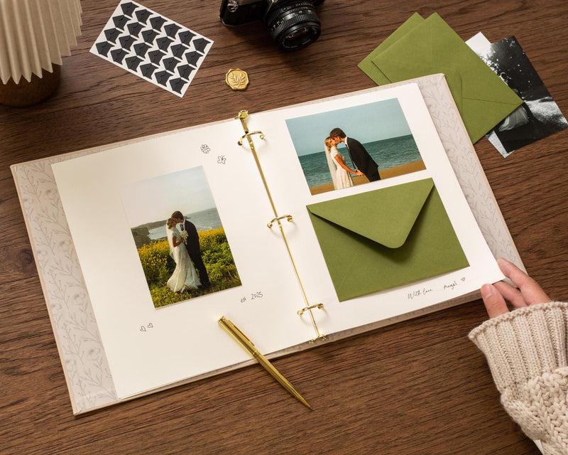 Wedding 3 Ring Linen Binder (D4) - Personalized Wedding Guest Book Alternative Refillable Bridal Planner Memento Optional 4x6 Envelope (20x)