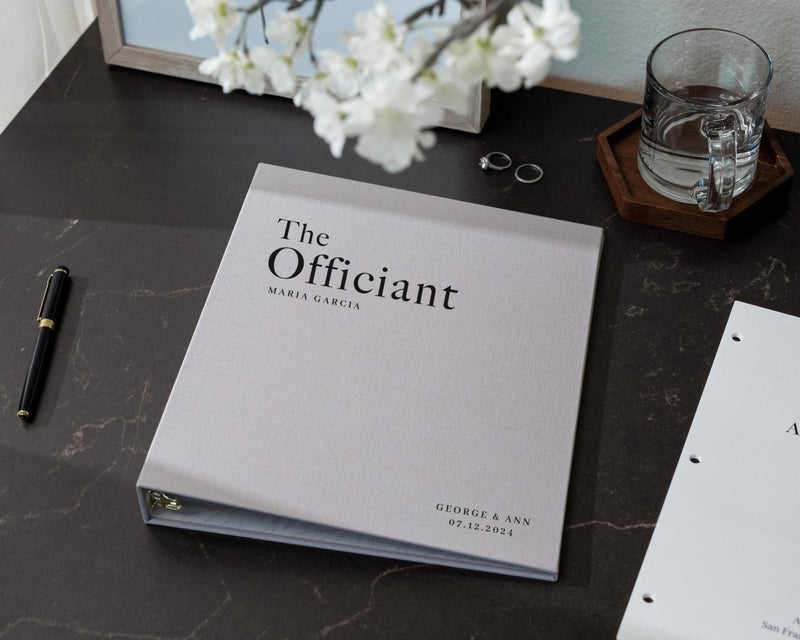 Officiant 3 Ring Linen Binder - Refillable Wedding Ceremony Binder, Personalized Officiant Book, Pastor & Celebrant Gift, Script Organizer