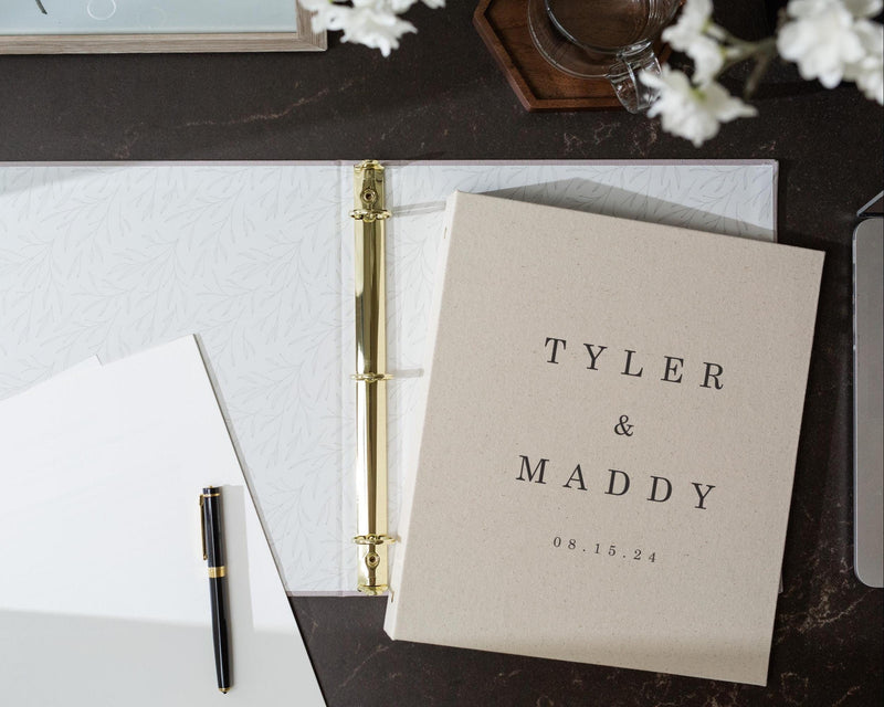 Wedding 3 Ring Linen Binder (D4) - Personalized Wedding Guest Book Alternative Refillable Bridal Planner Memento Optional 4x6 Envelope (20x)