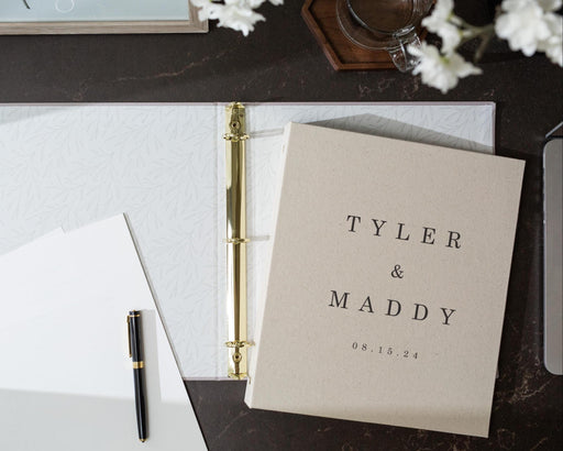 Wedding 3 Ring Linen Binder (D4) - Personalized Wedding Guest Book Alternative Refillable Bridal Planner Memento Optional 4x6 Envelope (20x)