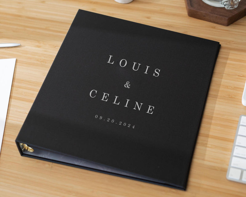Wedding 3 Ring Linen Binder (D4) - Personalized Wedding Guest Book Alternative Refillable Bridal Planner Memento Optional 4x6 Envelope (20x)
