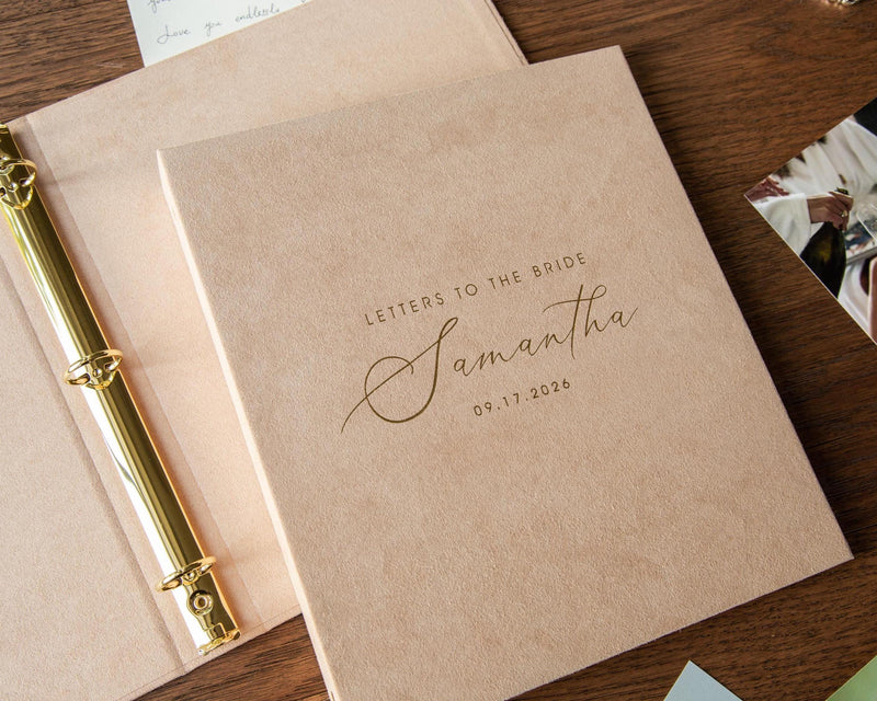 Foil Letters to the Bride Binder (D5) - Velvet or Leather Album Gold Silver Font Bridal Shower Wedding Guestbook w/ Layout Pages & Envelopes