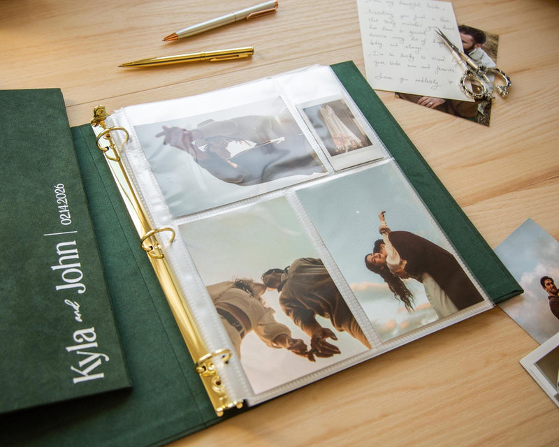 Foil Wedding Photo Album Binder - Gold or Silver Font Custom Leather or Velvet Couple's Guest Book Album, Self Adhesive Polaroid Keepsake