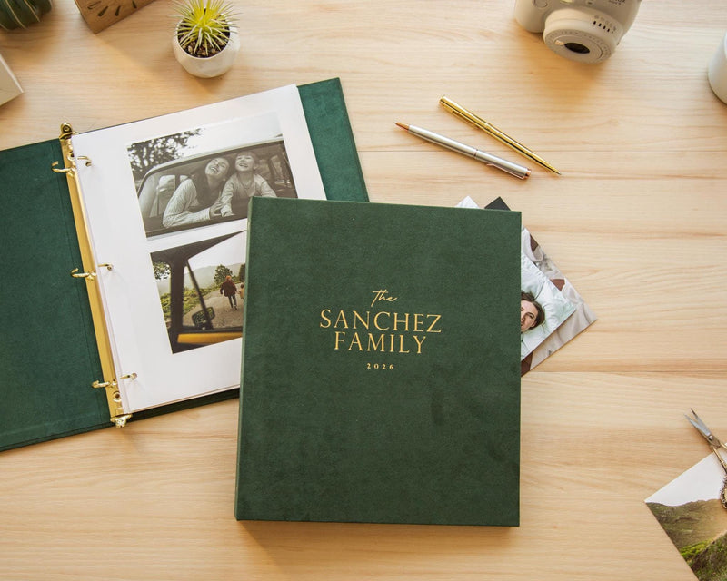 Foil Family Photo Album Binder - Custom Velvet or Leather Family Book w/ Shiny Font, Personalized Photo Memory Organizer Scrapbook Keepsake