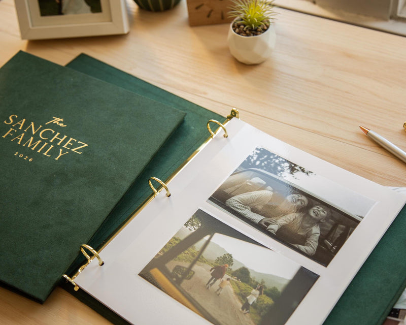 Foil Family Photo Album Binder - Custom Velvet or Leather Family Book w/ Shiny Font, Personalized Photo Memory Organizer Scrapbook Keepsake