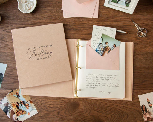 Letters to the Bride Binder (D5) - Velvet or Leather Album, Bridal Shower Wedding Memory Guest Book Alternative w/ Layout Pages & Envelopes