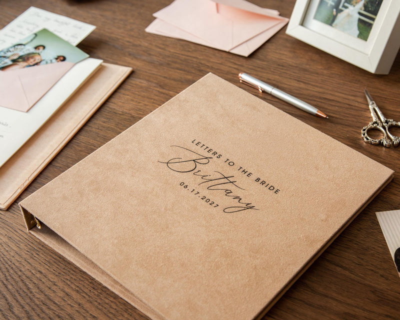 Letters to the Bride Binder (D5) - Velvet or Leather Album, Bridal Shower Wedding Memory Guest Book Alternative w/ Layout Pages & Envelopes