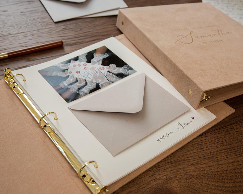 Foil Letters to the Bride Binder (D5) - Velvet or Leather Album Gold Silver Font Bridal Shower Wedding Guestbook w/ Layout Pages & Envelopes
