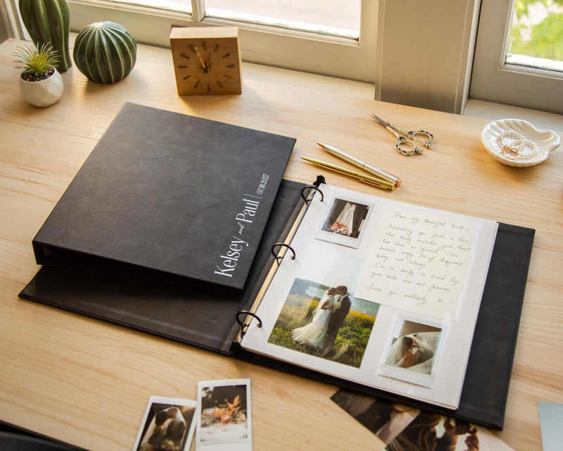 Wedding Photo Album Binder - Personalized Leather or Velvet Photo Album for Bridal Shower Engagement Party Memory Keepsake