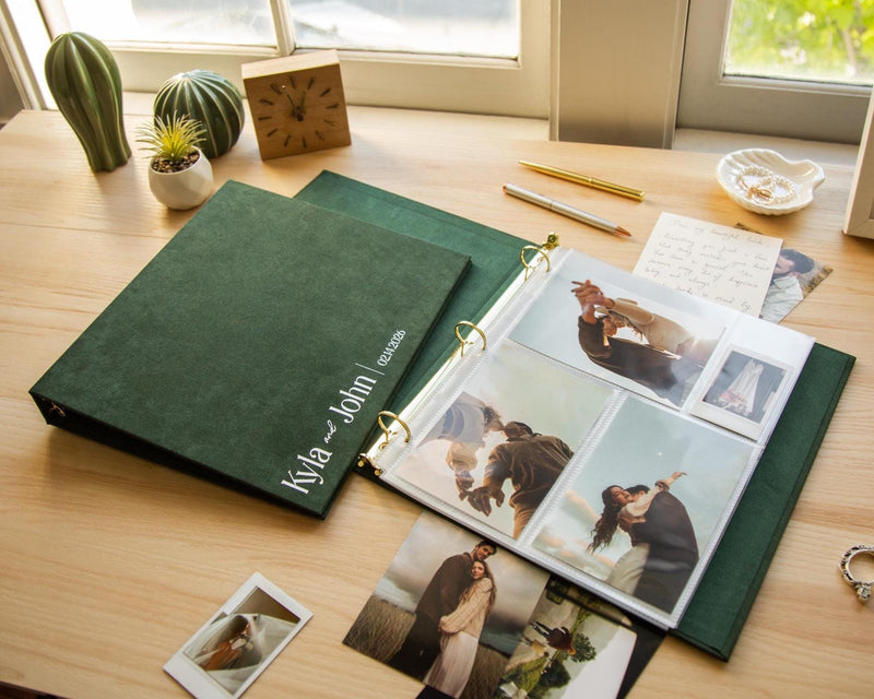 Foil Wedding Photo Album Binder - Gold or Silver Font Custom Leather or Velvet Couple's Guest Book Album, Self Adhesive Polaroid Keepsake