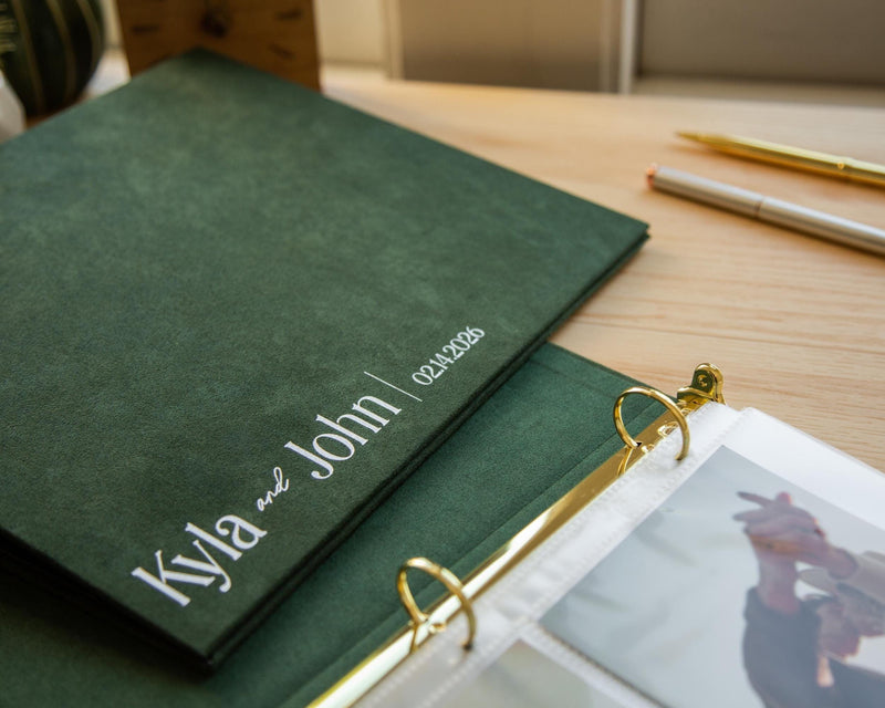 Foil Wedding Photo Album Binder - Gold or Silver Font Custom Leather or Velvet Couple's Guest Book Album, Self Adhesive Polaroid Keepsake