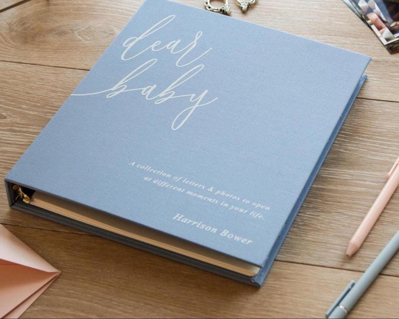 Dear Baby Linen Photo Album Binder - Memory Book for Photos Letters Scrapbook Gift Keepsake Kids Children Son Daughter from Mom Dad Family