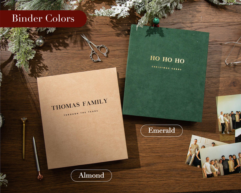 Personalized Holiday Binder w/ Foil Text - Custom Christmas Photo Album, Velvet Family Memory Book