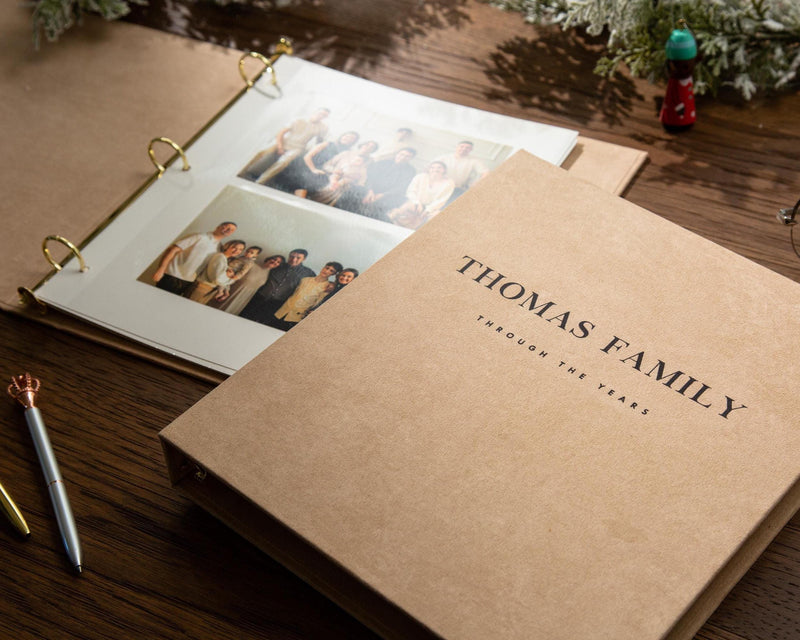 Personalized Holiday Binder w/ Foil Text - Custom Christmas Photo Album, Velvet Family Memory Book